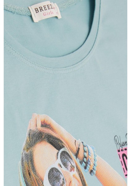 Kız Çocuk Tişört Havalı Rockçı Kız Baskılı 9-16 Yaş, Mint Yeşili modelleri