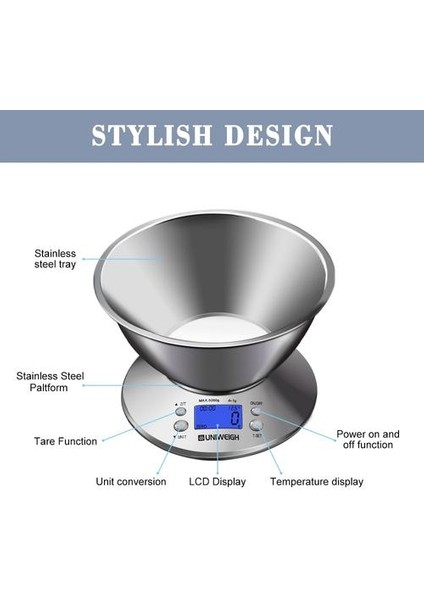 Dijital Mutfak Ölçeği Yüksek Doğruluk Işlevli Gıda Ölçeği Çıkarılabilir Kase ile 2.15L Sıvı Ses, Oda Sıcaklığı, 11LB / 5kg | Mutfak Terazi (Yurt Dışından)