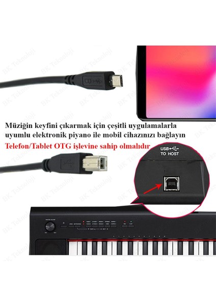 Micro USB To Usb-B Midi - Otg Tablet Telefon Yazıcı Kablosu 1.5 Metre