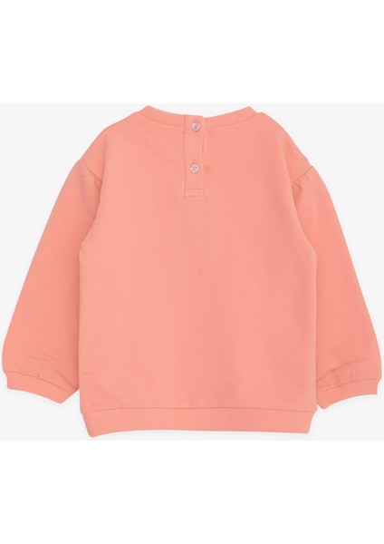 Kız Çocuk Sweatshirt Unıcorn Baskılı 9 Ay-3 Yaş, Somon