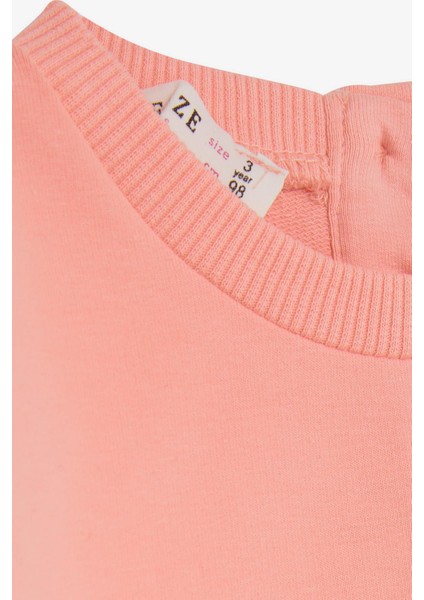 Kız Çocuk Sweatshirt Unıcorn Baskılı 9 Ay-3 Yaş, Somon