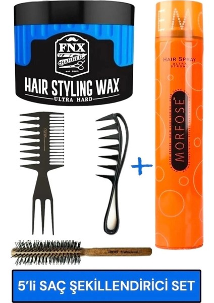 2135 2’Li Şekillendirici Wax Tarağı+Fnx Wax Ultra Hard+Ultra Güçlü Saç Sprey+ Vepa Fön Fırçası