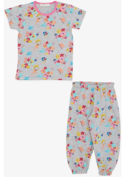 Kız Bebek Kısa Kollu Pijama Takımı Safari Temalı 9 Ay-3 Yaş, Gri Melanj