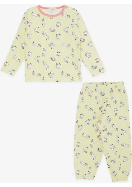 Kız Bebek Pijama Takımı Kedicorn Desenli 9 Ay-3 Yaş, Sarı
