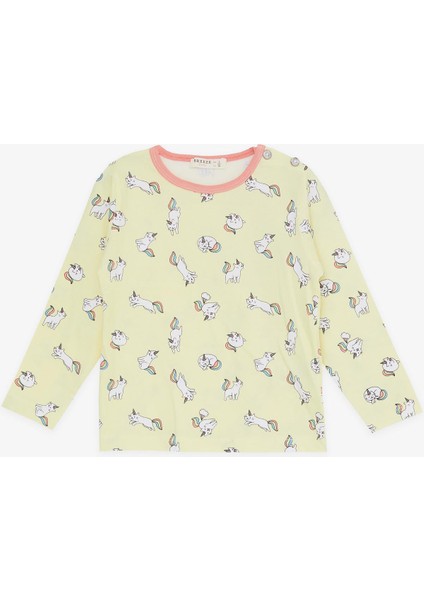 Kız Bebek Pijama Takımı Kedicorn Desenli 9 Ay-3 Yaş, Sarı