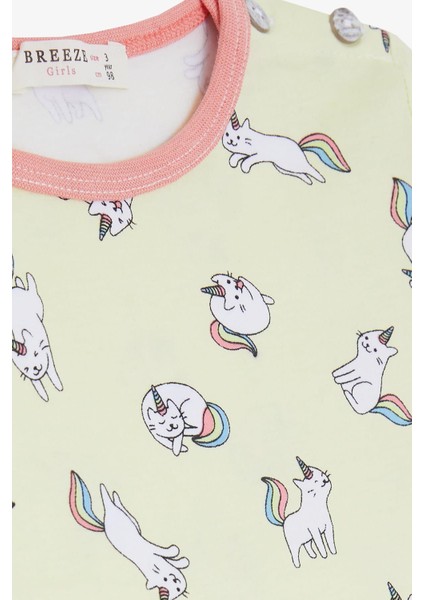 Kız Bebek Pijama Takımı Kedicorn Desenli 9 Ay-3 Yaş, Sarı