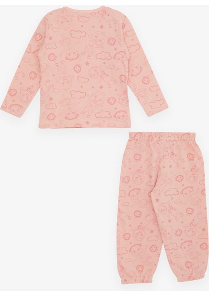 Kız Bebek Pijama Takımı Gökyüzü Temalı Neşeli Bebek Desenli 9 Ay-3 Yaş, Somon