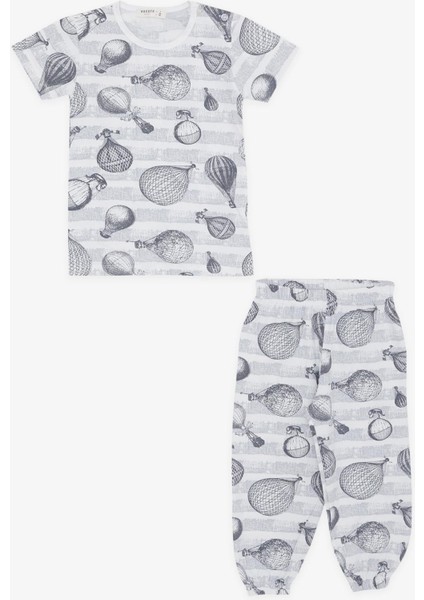 Kız Bebek Kısa Kollu Pijama Takımı Uçan Balon Desenli 9 Ay-3 Yaş, Ekru