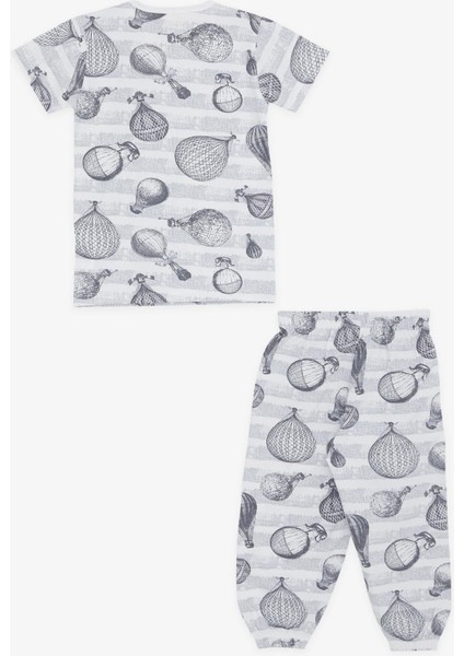 Kız Bebek Kısa Kollu Pijama Takımı Uçan Balon Desenli 9 Ay-3 Yaş, Ekru