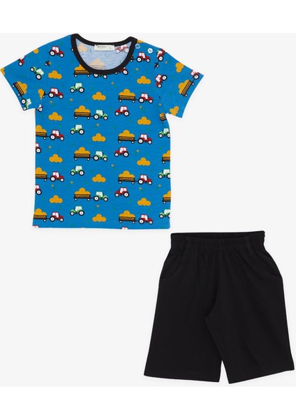 Girls & Boys Erkek Çocuk Şortlu Pijama Takımı Traktör Desenli 1.5-5 Yaş, Mavi