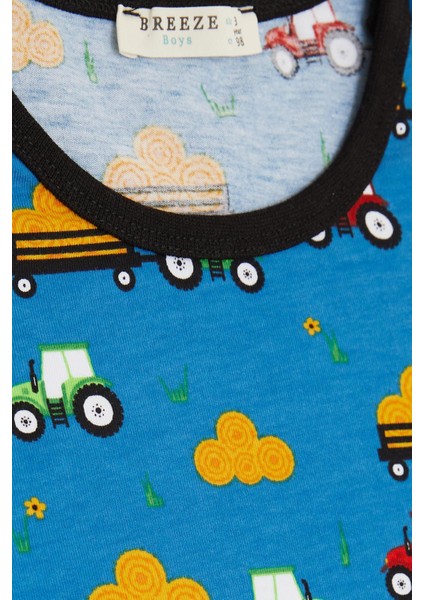 Girls & Boys Erkek Çocuk Şortlu Pijama Takımı Traktör Desenli 1.5-5 Yaş, Mavi