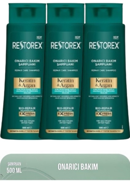 Keratin & Argan Şampuan 500 Ml 3 Adet Restorex Argan