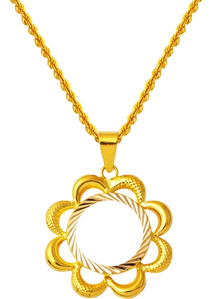 Çiçekli Yarım Altın Çerçeveli 14 Ayar Kolye