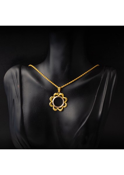 Çiçekli Yarım Altın Çerçeveli 14 Ayar Kolye fiyatları