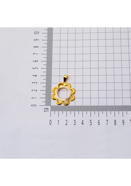 Çiçekli Yarım Altın Çerçeveli 14 Ayar Kolye