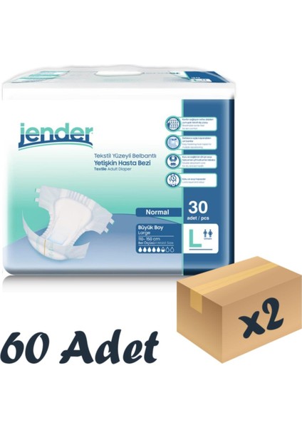 Tekstil Yüzeyli Bel Bantlı Yetişkin Hasta Bezi Large 30'Lu 2 Paket 60 Adet