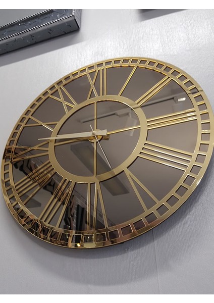 Golden Bronze Model Altın Bronz Renk 50 Cm Dekoratif Aynalı Duvar Saati