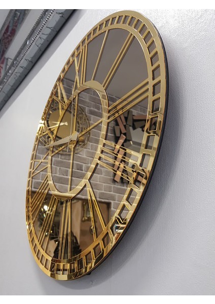 Golden Bronze Model Altın Bronz Renk 50 Cm Dekoratif Aynalı Duvar Saati