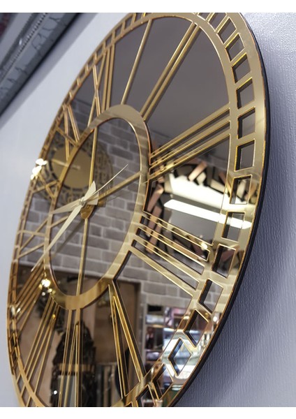 Golden Bronze Model Altın Bronz Renk 50 Cm Dekoratif Aynalı Duvar Saati
