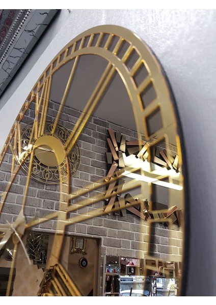 Golden Bronze Model Altın Bronz Renk 50 Cm Dekoratif Aynalı Duvar Saati