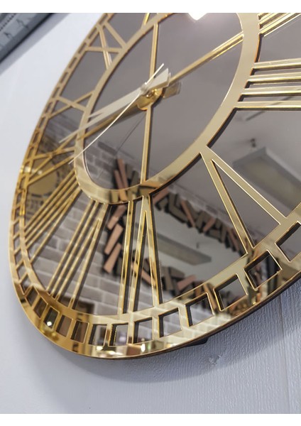 Golden Bronze Model Altın Bronz Renk 50 Cm Dekoratif Aynalı Duvar Saati