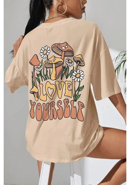 Kadın Love Yourself Baskılı Oversize T-Shirt