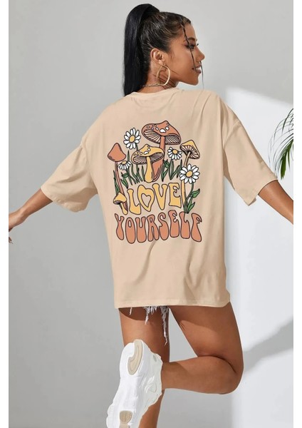 Kadın Love Yourself Baskılı Oversize T-Shirt fiyatları