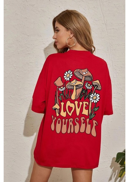 Kadın Love Yourself Baskılı Oversize T-Shirt