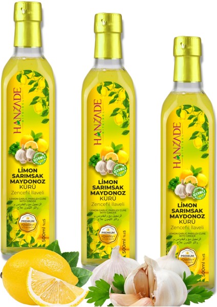 Limon Sarımsak Maydanoz Kürü 500 ml x 3 Adet Cam Şişe