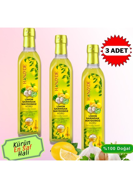 Limon Sarımsak Maydanoz Kürü 500 ml x 3 Adet Cam Şişe