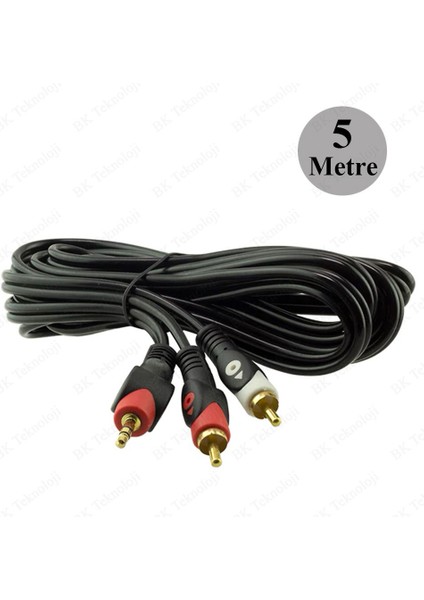 BK Teknoloji Yüksek Kalite 3.5mm Erkek To 2rca Erkek  Ses Kablosu 5 Metre