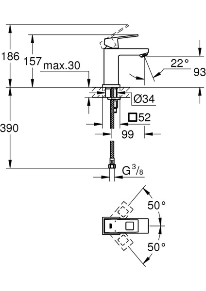 Eurocube Tek Kumandalı Lavabo Bataryası s-Boyut - 2313200E fiyatları