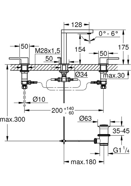 Grohe Plus 3 Delikli Lavabo Bataryası 1/2" m-Boyut - 20301003