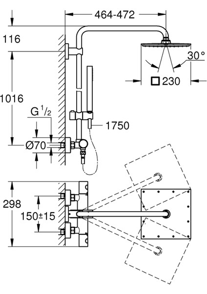 Euphoria System 230 Duvara Monte Termostatik Bataryalı Duş Sistemi - 26187000 fiyatları