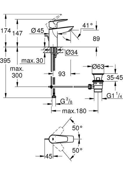 Bauedge Tek Kumandalı Lavabo Bataryası s-Boyut - 23328001