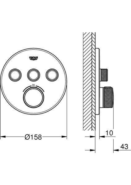 Grohtherm Smartcontrol Üç Valfli Akış Kontrollü, Ankastre Termostatik Duş Bataryası - 29121GN0