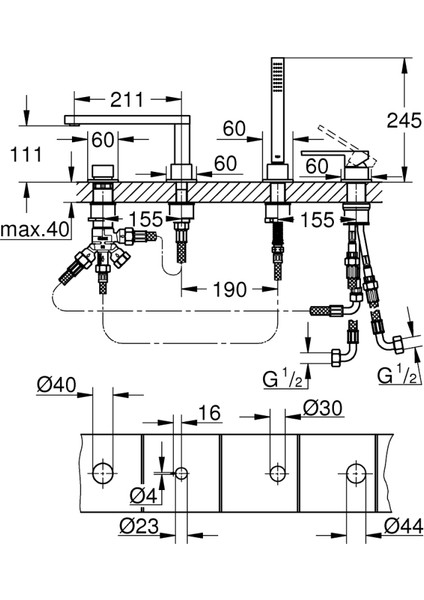 Grohe Plus Dört Delikli Küvet Bataryası - 29307003