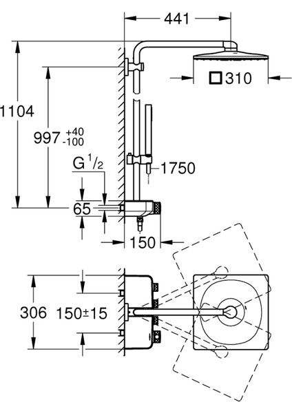 Euphoria Smartcontrol System 310 Cube Duo Duvara Monte Termostatik Bataryalı Duş Sistemi - 26508GN0 fiyatları