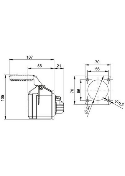 406510V 5X16A. IP44 Makıne Prizi -Düz-(Vidalı Bağ.)