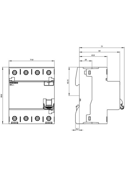 Siemens 5SV4342-0 25A 30MA 400V (3 Faz+Nötr) Kaçak Akım Koruma Rölesi