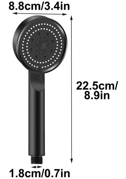 5 Fonksiyonlu Yüksek Basınçlı Duş Başlığı 150 cm Duş Hortum, Siyah Duş Seti