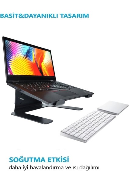 Yükseklik Ayarlı Metal Notebook Soğutucu Laptop Standı-Siyah-3 Farklı Yükseklik