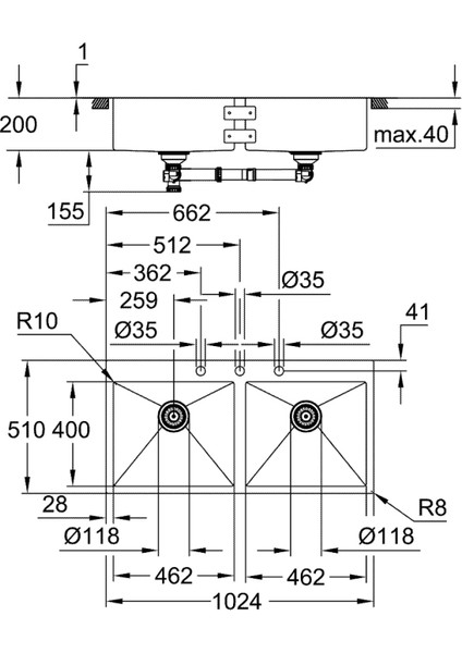 K800 Paslanmaz Çelik Eviye - 31585SD1