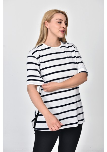 Kadın Çizgili Oversize T-Shirt