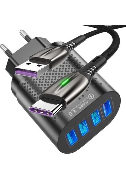 Z5 Çoklu Şarj Adaptörü + J2 Type-C 5A/100W Şarj Kablosu -2mt