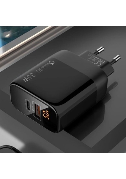 C7 (Type-C)+Micro Usb Girişli Şarj Adaptörü-36W + C1 Type-C To Type-C 5A/100W Şarj Kablosu -2mt