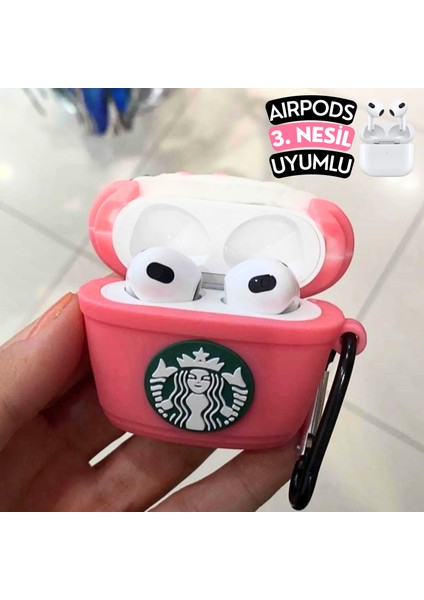 Airpods 3. Nesil Uyumlu Starbucks Figürlü Kopçalı Koruyucu Silikon Kılıf, Darbe Emici Kılıf fiyatları
