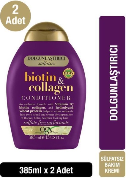 Dolgunlaştırıcı Biotin &  Sülfatsız Saç Bakım Kremi 385 ml X2