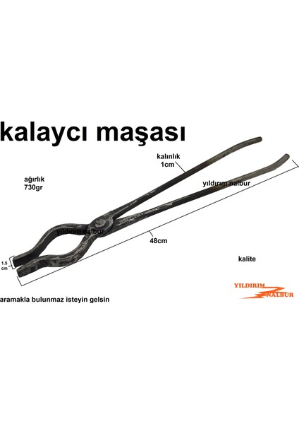 Kalaycı Ocak Maşası 50CM Ince Kalay Demirci Köz Ateş Maşası Dövme Çelik Ince Işler Uzun