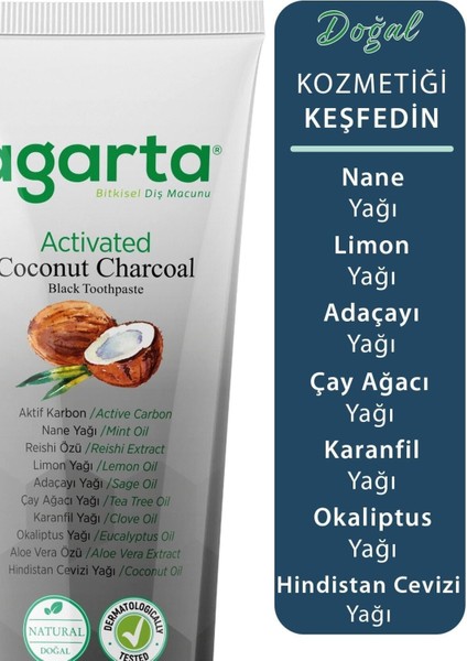 Doğal Hindistan Cevizi Özlü Aktif Karbon Diş Macunu 100 ML/130 gr X2 Adet 20 ml Argan Krem